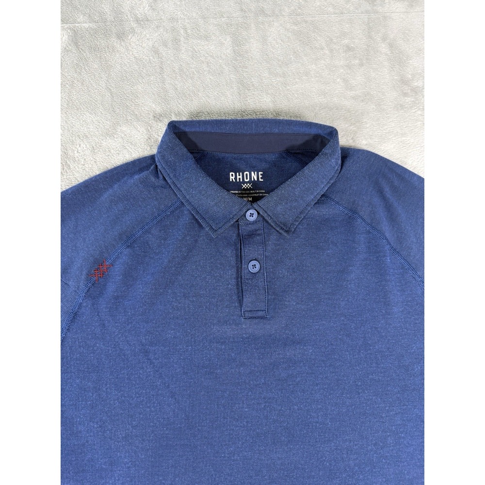 Rhone Shirt Mens Medium Blue Delta Pique Golf Performance Polo - Picture 2 of 10